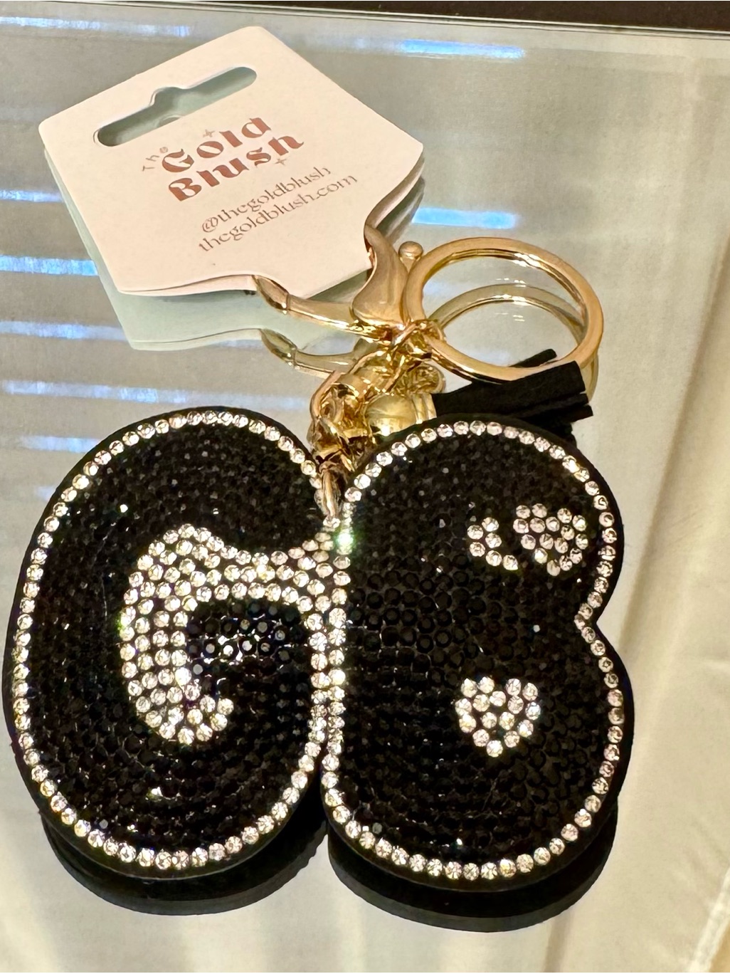 New Black & Gold Crystal Keychain/ Bag Charm